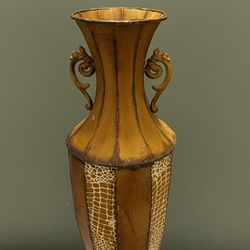 LARGE (26"H) DECORATED METAL VASE - price as posted is firm.