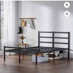 Lusimo Full Size Bed Frame with Headboard No Box Spring Needed 14 inch Full Metal Platform Bed Frame Easy Assembly Anti-Slip, Black