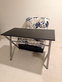 Black Top Computer Desk with Silver Frame