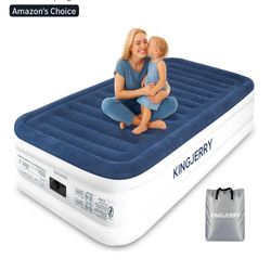 KINGJERRY Twin XL Air Mattress with Built-in Pump, 18" Raised Comfort, Upgraded 80" Length, Dual-Layer Leakproof, Support 500 lbs, 2 Min Inflation, In