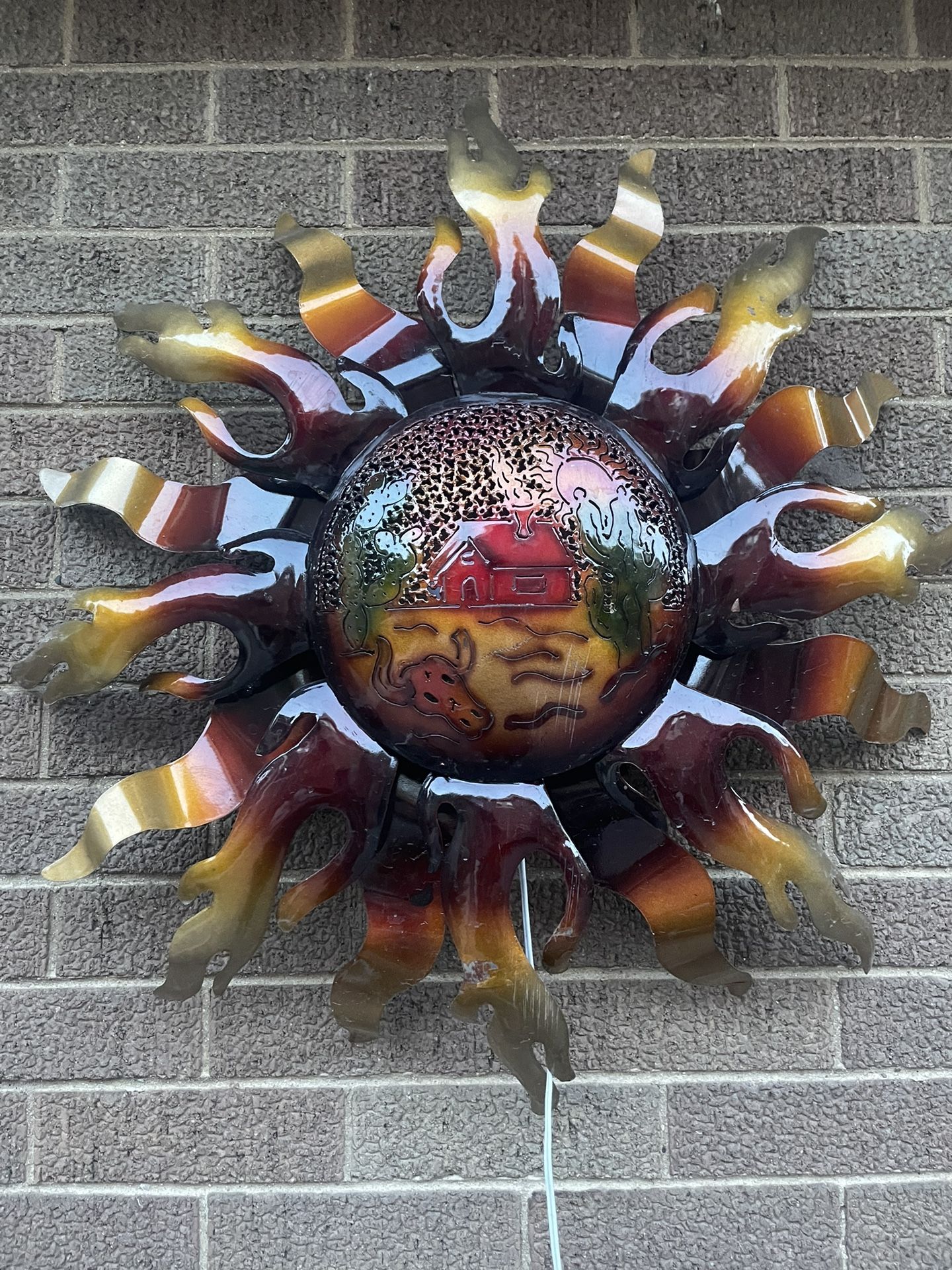 3D Sun Metal Wall Light 27” W Electric Backlit Handcrafted Mexico Artesanías mexicanas Luz