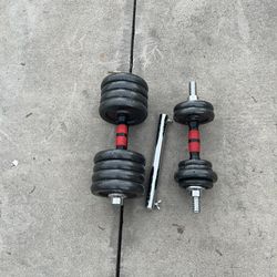 Pair Of Adjustable Dumbbells - Converts To A Curl Bar 