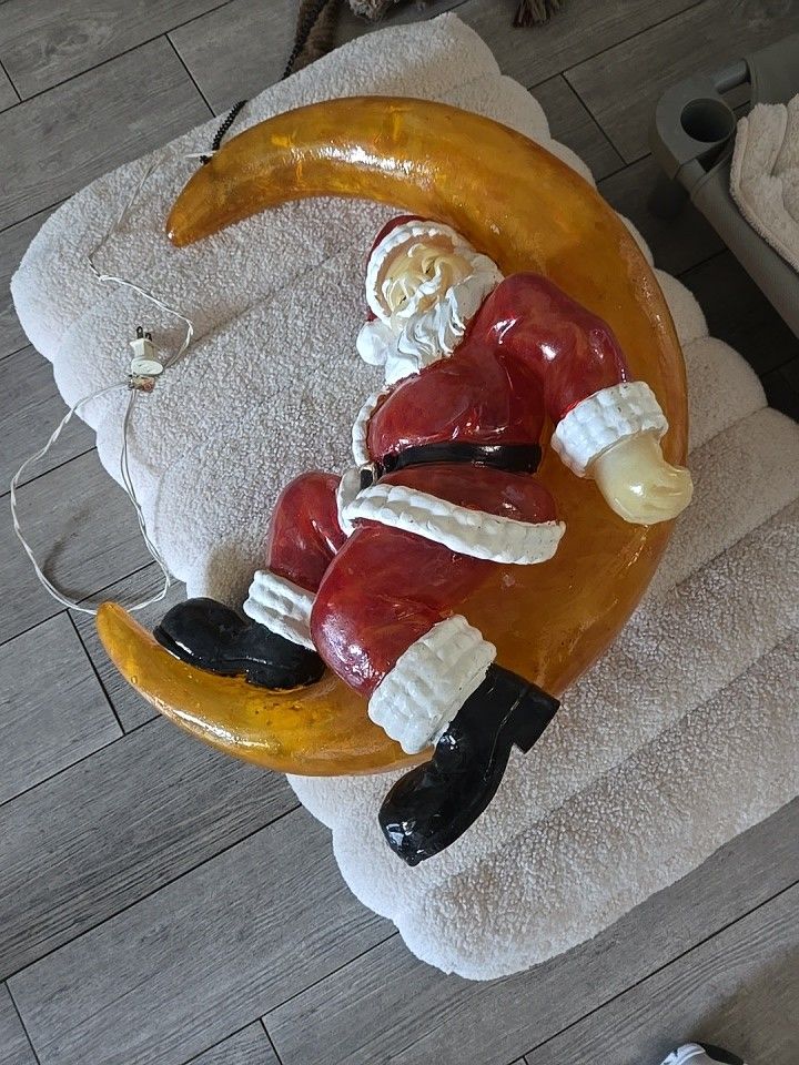 Light Up Antique Santa on Crescent Moon 2ft