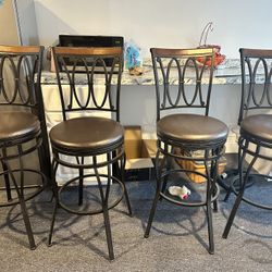  Swivel Bar Stools , Height Barstools, Black Faux Leather Bar Stool with High Backrest 
