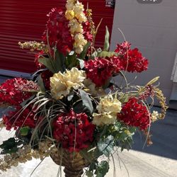 Large Decorative Floral Arrangement With Ornate Vase