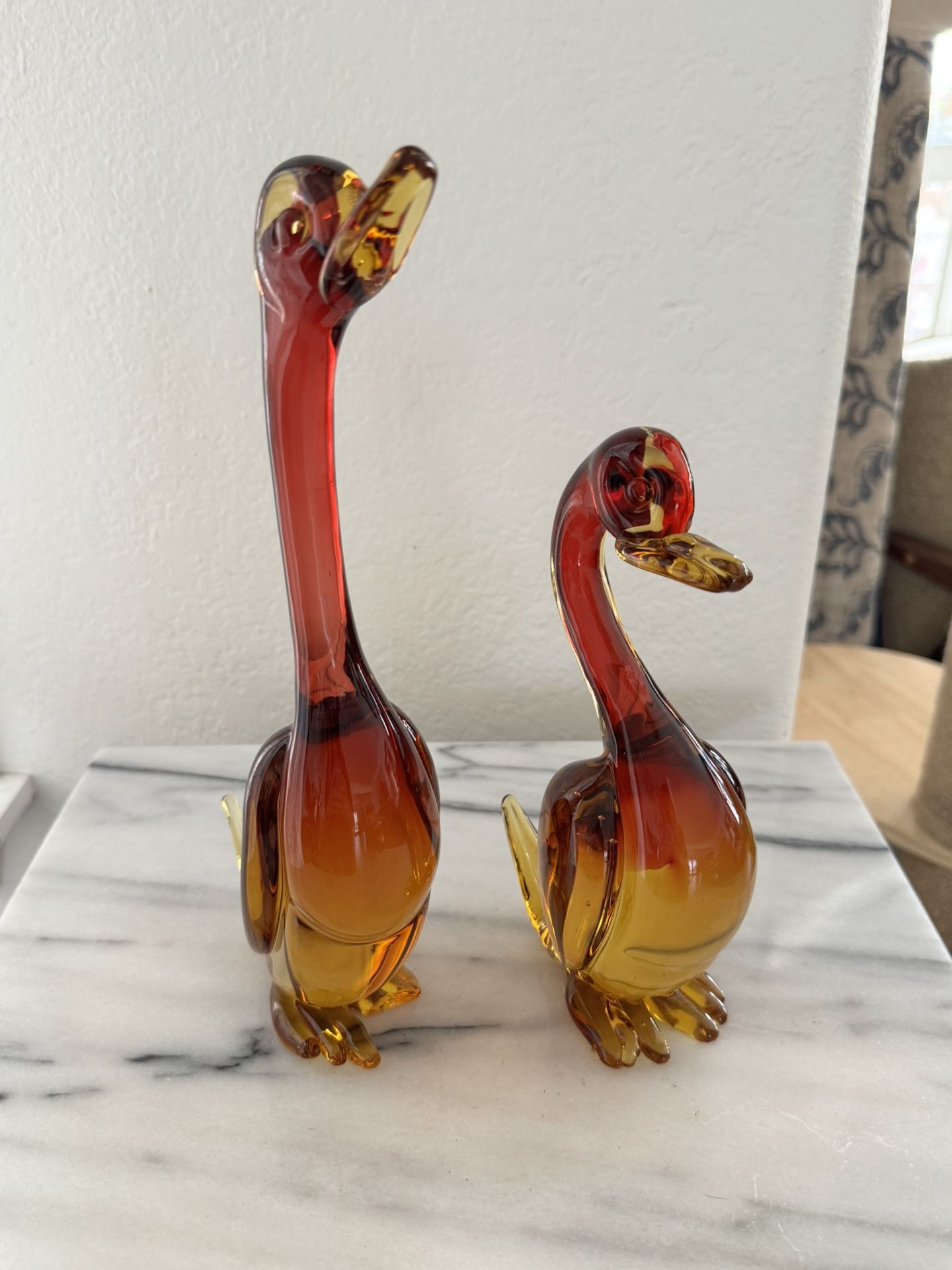 Vintage Mid Century Amberina Murano Ducks (Seguso)
