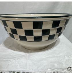Vintage 1981 Hartstone Pottery Green Checkmates XL 11.5" Mixing Serving Bowl USA