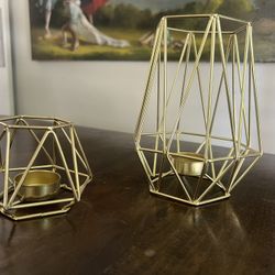 2 Gold Geometric Tea Light Candle Holders 