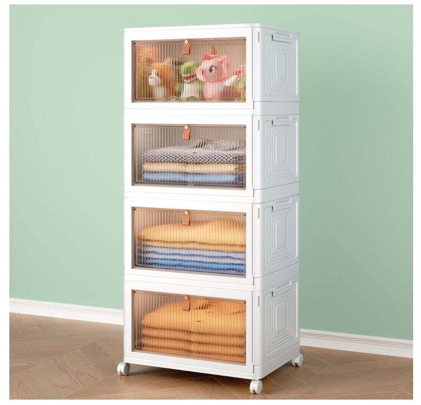 Stackable Storage Containers with Wheels – 4 Tier Storage Bins