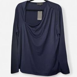 Eloquii Navy Draped Cowl Long Sleeve Top