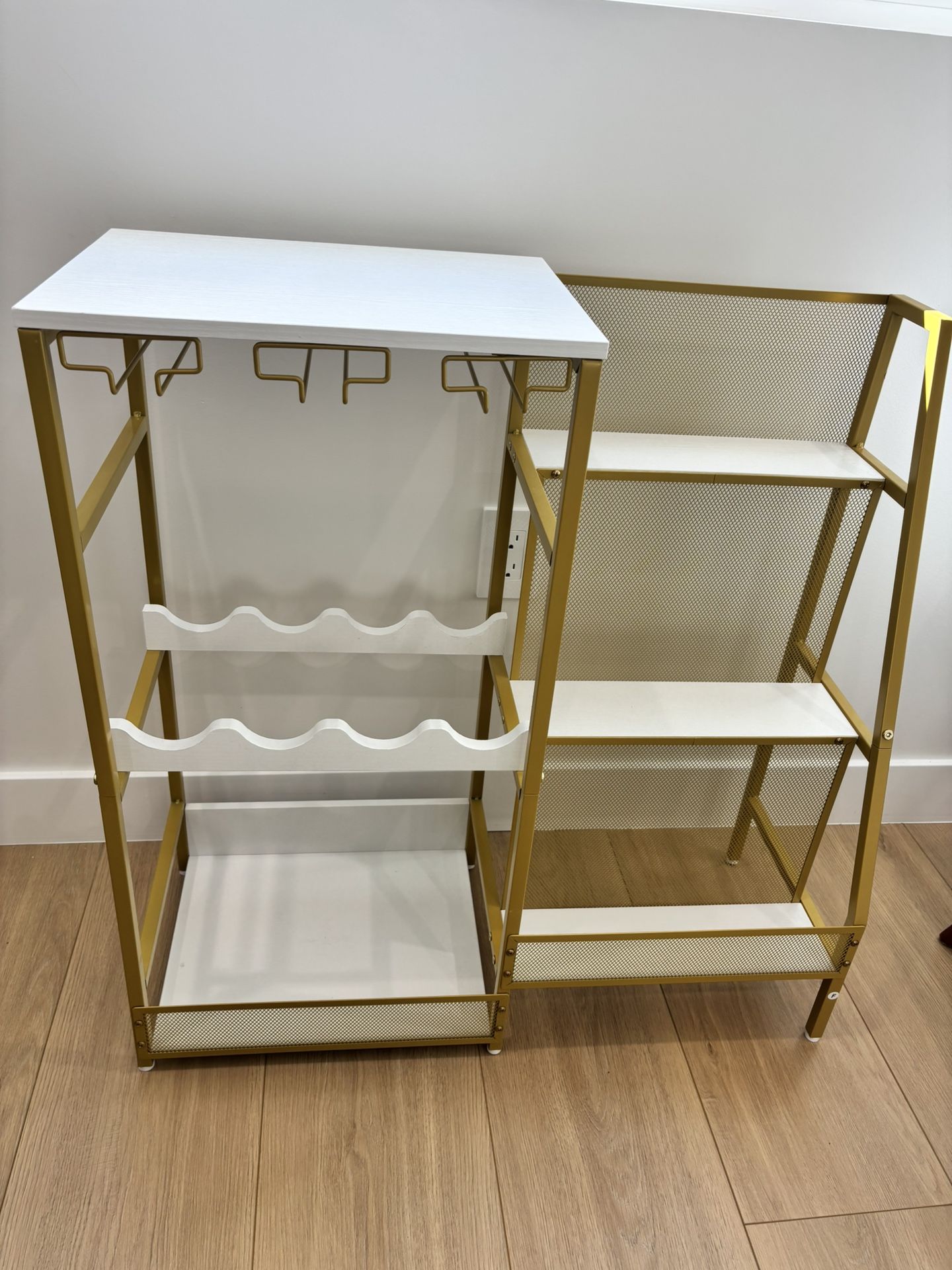 Modern Gold and White Wine Rack / Bar Cart 