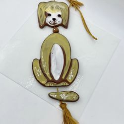 16.5" Tall 1960’s Pacific Stoneware Dog Lab Wall Hanging Pottery Wind Chime USA