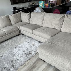 Cottage Chic Beige 150'' 4 Piece Right Arm Facing Chaise Sectional