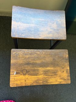 Wooden Stools with Metal Legs – Set of 2