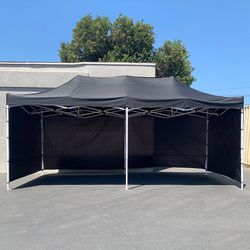 $225 (Brand New) Heavy-duty black 10x20 ft canopy with (4 sidewalls) ez pop up outdoor party tent w/ carry bag