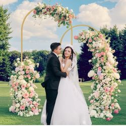 7.2FT Metal Arch Backdrop Stand Gold Arched Backdrop Frame for Wedding Party Ceremony Birthday Bridal Baby Shower Garden Floral Balloon Arch Decoratio