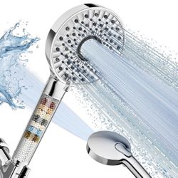 Filtered Shower Head with Handheld, High Pressure 10-Spd Detachable Chrome Showerhead with Stainless Hose, Water Softener Filter Beads for Hard Water 
