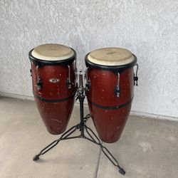 Used LP 28in Cp Conga set Red Drum Fiberglass Set With Stand