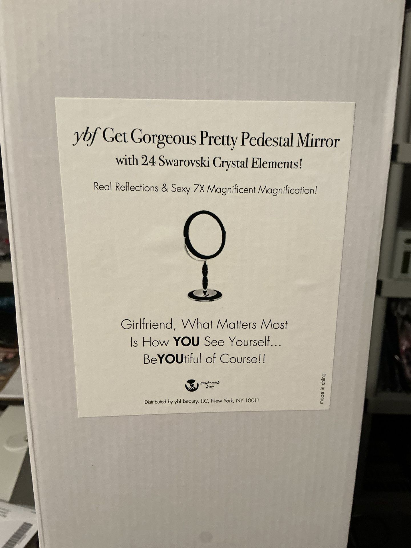 YBF Glam Pedestal Mirror – Dual Sided, 7X Magnification, Swarovski Design