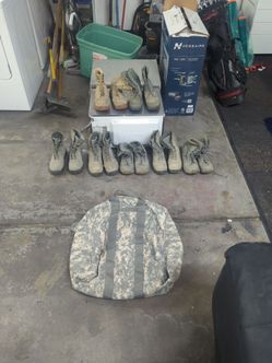 Military boots and bag