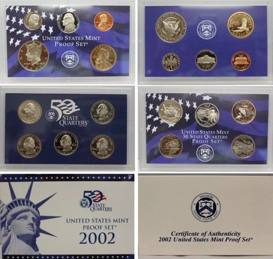 2002 Clad Proof Set - 10 Coins - Kennedy/Sacagawea