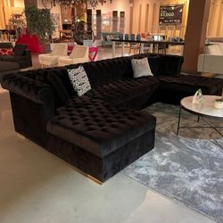 ❤️Free/Fast Delivery & Lauren Velvet Black Double Chaise Sectional 