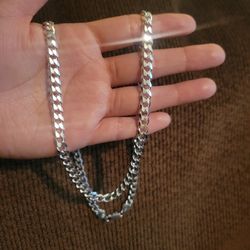 Italy 925 Solid Sterling Silver Cuban Link Chain Necklace for Men 24" Plata Italiana 925 Cadena Cubana Para Hombre 24"