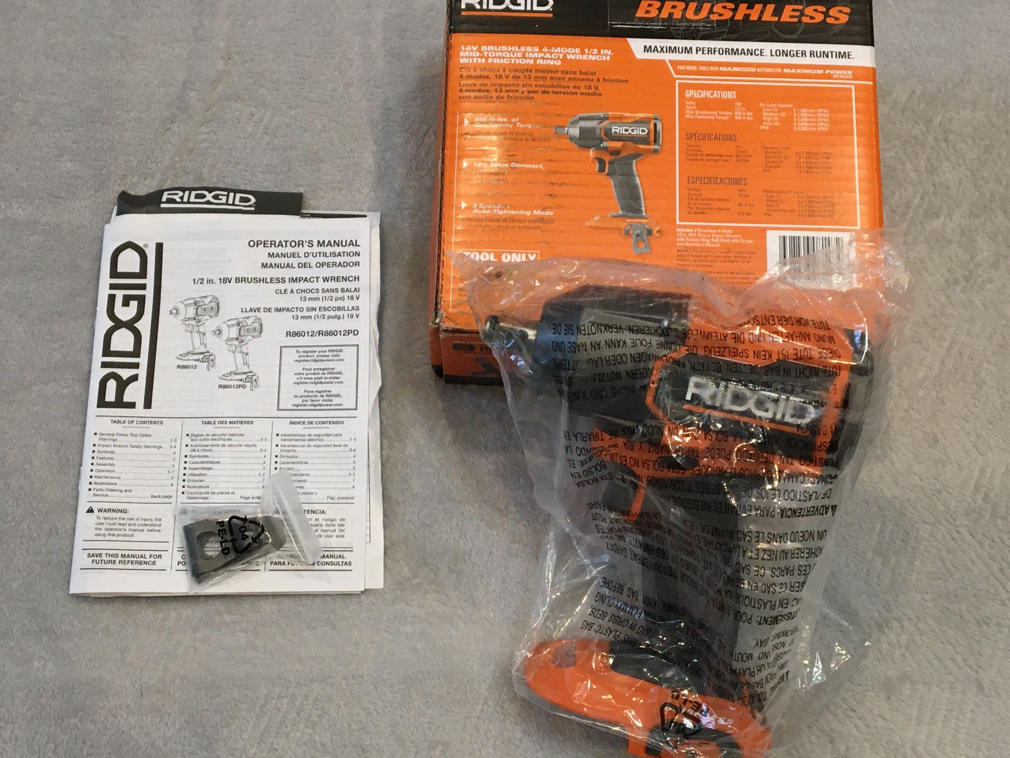 NEW Ridgid Impact wrench cordless 18V brushless 1/2 in. tool only