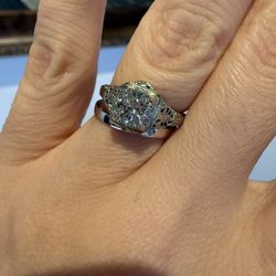 18K White Gold Natural 1.00ct Diamond Art deco Ring 