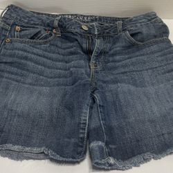 American Eagle Outfitters Women’s Denim Shorts Size 8 High Waisted Blue Distressed 