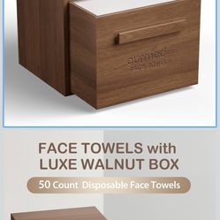 Ourmed Life Walnut Wooden Face Towel Holder Box, Moisture-Resistant Storage Organizer for Bathroom, Includes 50 Ct Disposable Facial Towelettes, 12''x