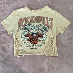 Distressed Rockabilly Graphic Crop Top