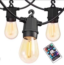 Outdoor String Lights 48Ft, Outdoor Lights Waterproof with 18 Shatterproof Bulbs, Personalized 8 Lighting Modes Remote Control Patio Lights for Patio 