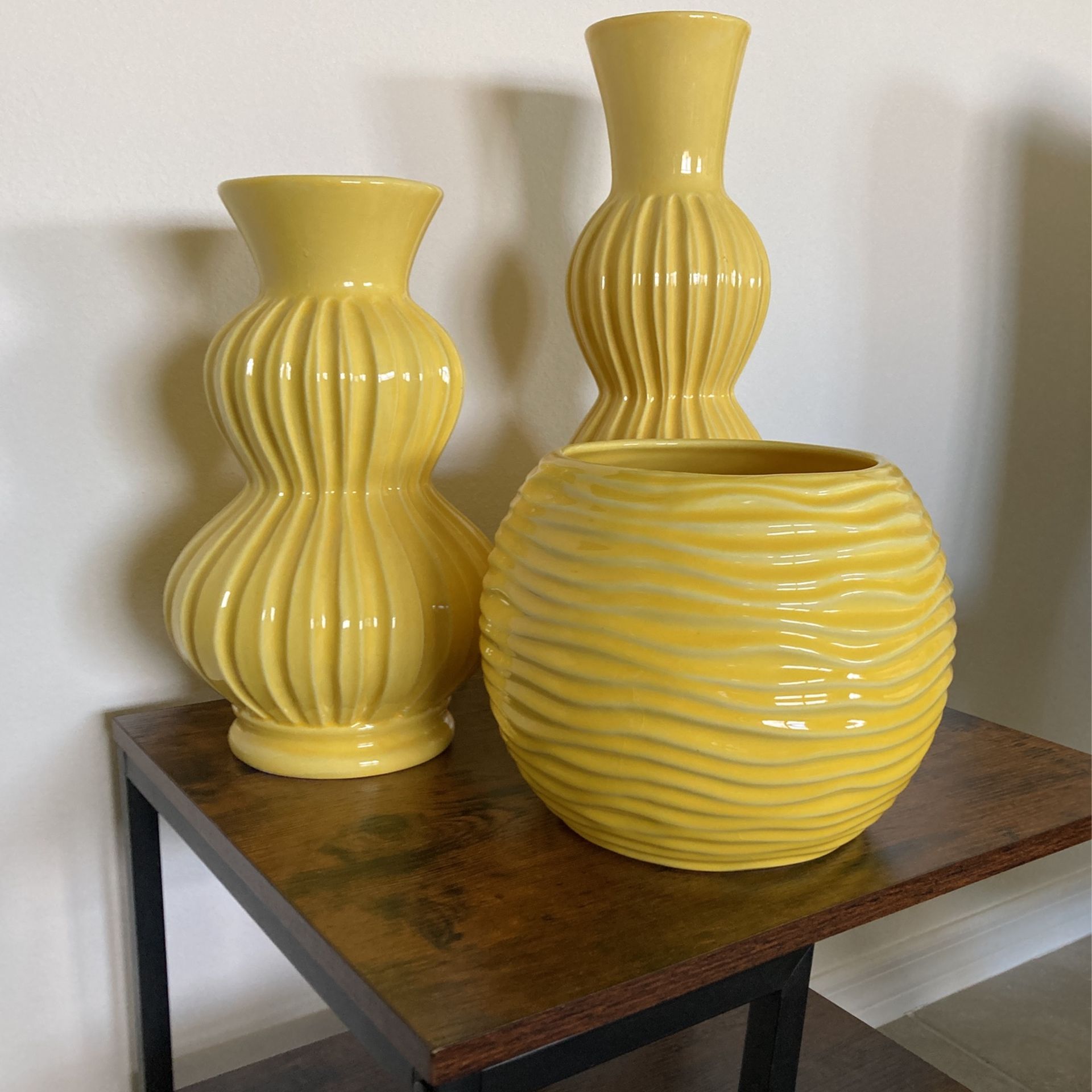 Three (3) Yellow Vases