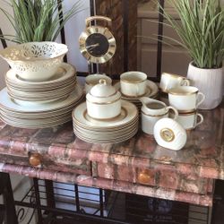 Antique Lace Collection By Mikasa  (6 Sets /5-Piece Place Setting + Sugar Bowl + Creamer & Clocks