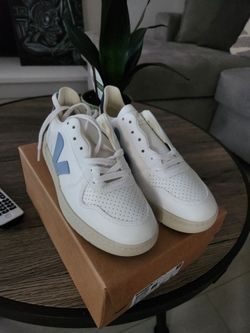 Veja V-10 White Blue Leather Sneakers