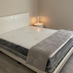 New QUEEN SIZE BED FRAME + MATTRESS NEW BED SET // CAMA Y COLCHONES NUEVOS 