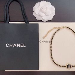 A black leather women's necklace