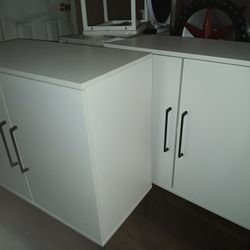Set  Of 2 Storage Cabinet with Doors, Modern Free Standing Cabinet, Sideboard with Metal Base for Bedroom, Living Room, Kitchen and Of