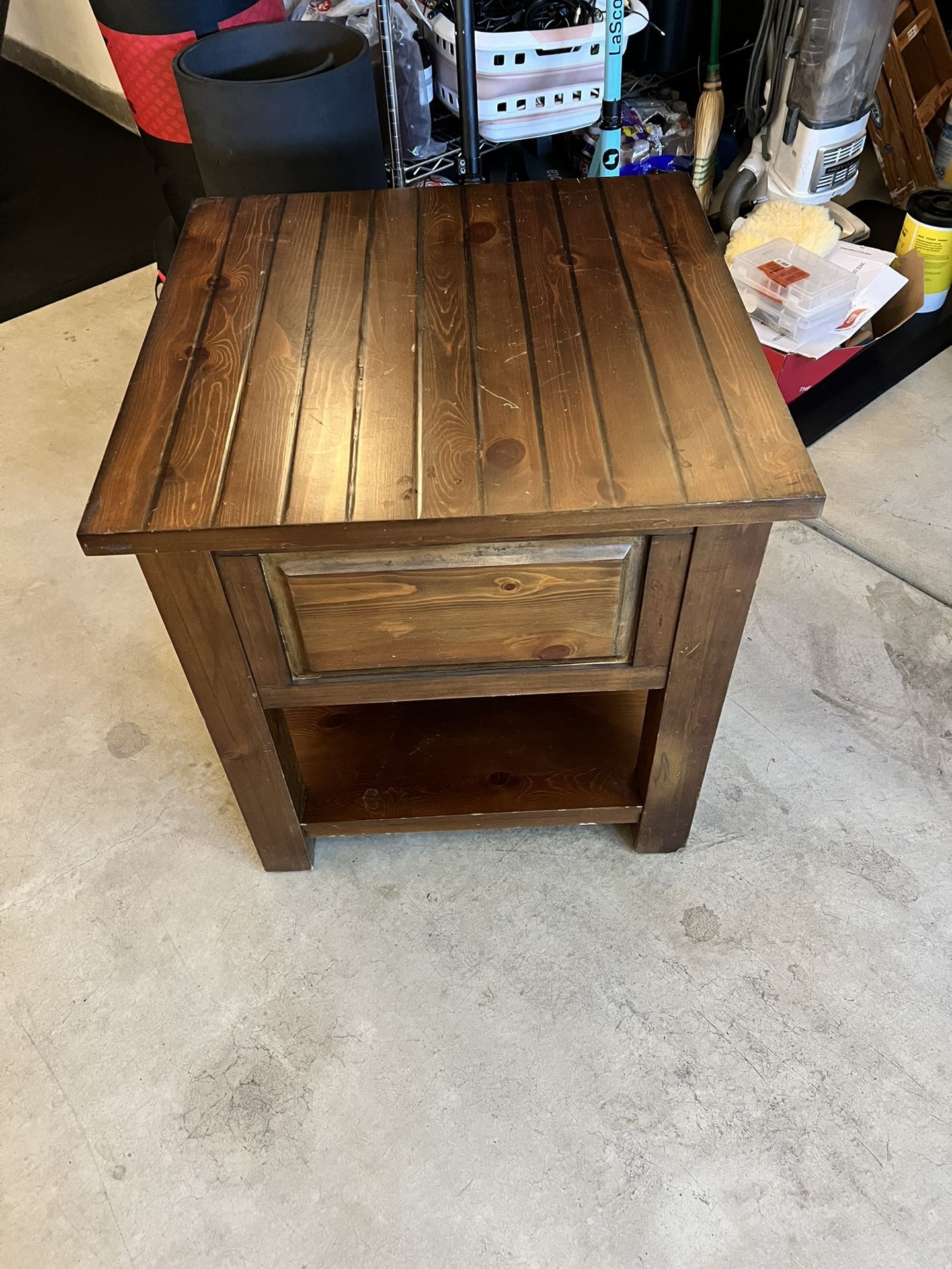 Espresso Rectangle Wood End Table with Drawer, Shelf, Solid Narrow, Side Table