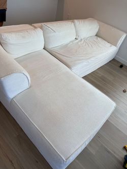 White Fabric Sectional Sofa with Chaise