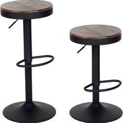 Bar stools Wooden Barstools Vintage Rustic Counter Height bar Stool,Height Adjustable bar Chairs Swivel with Footrest,Cafe Kitchen 2 Pc Set