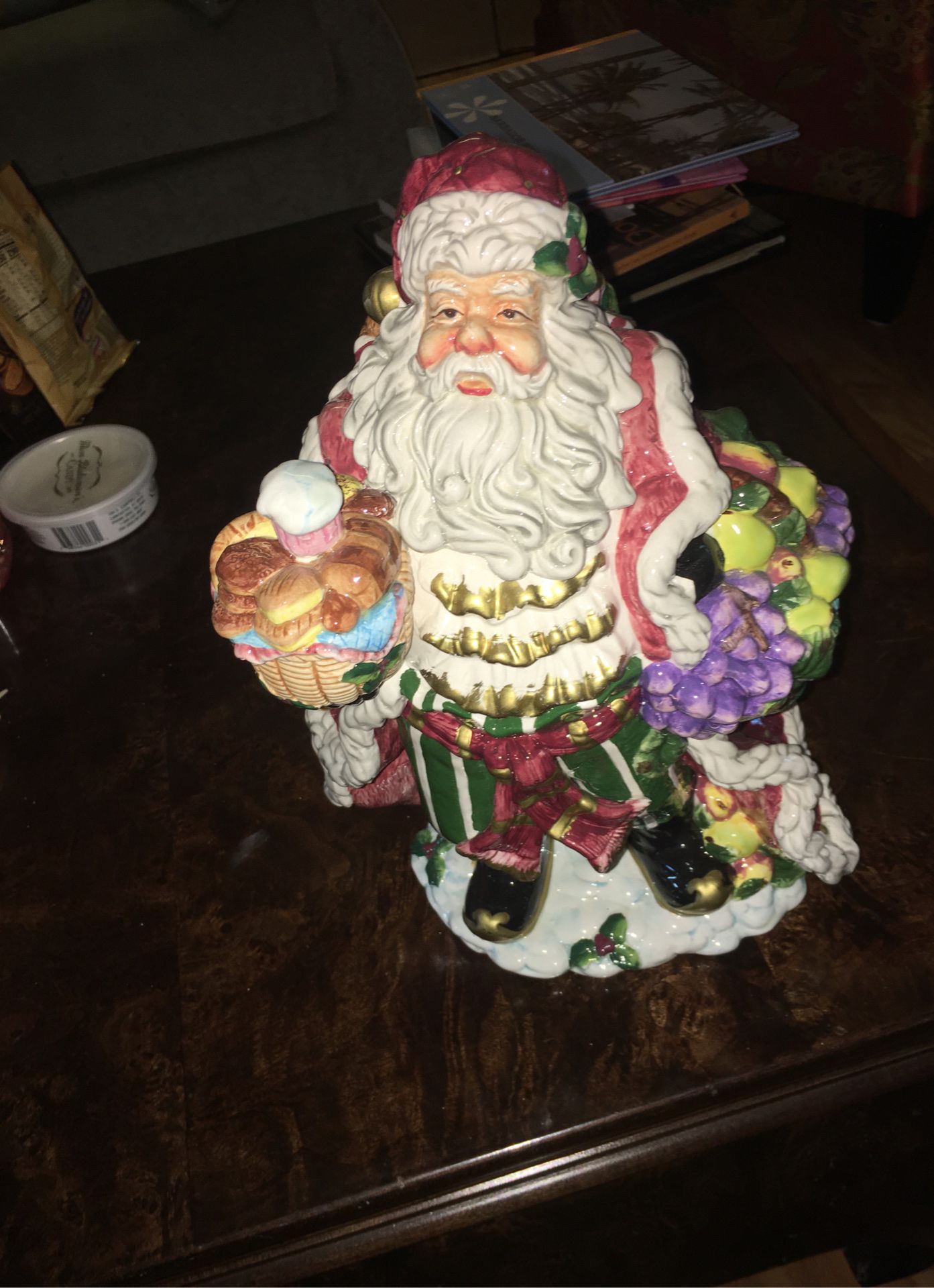 Glass Santa 3 dimensional 14 inches by 10 inches great colors ceramic