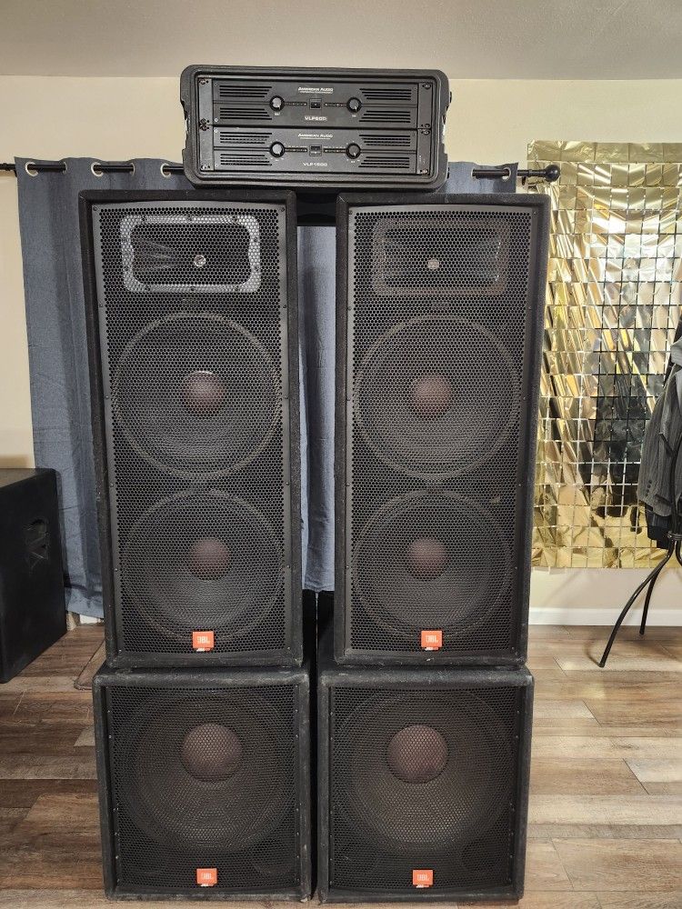 JBL 18" Subs/ Dual 15" Tower/2 American Audio Amps