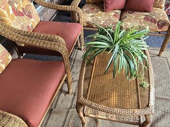 4-Piece Wicker Patio/Sunroom Conversation Set with Glass Coffee Table
