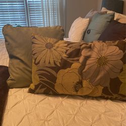 Green Floral Flower Brown Decorative Pillows
