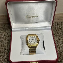 Plain Gold Mens Cartier Santos 