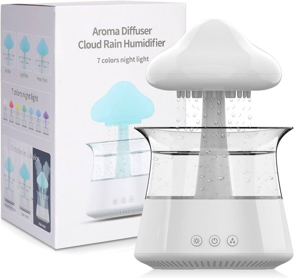 new Cloud Rain Humidifier for Bedroom & Large Room Water Drip Humidifier with Remote Waterfall Lamp Mushroom Humidifier Rain Sounds White Noise Humidi