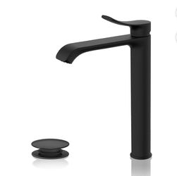 Vessel Bathroom Faucet Modern Waterfall Bathroom Sink Faucet with Single Handle with Pop Up Drain and Deck Plate Suitable for 1 or 3 Holes, Brushed St