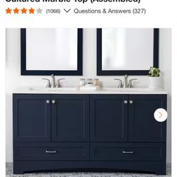 Glacier Bay Lancaster 61 in. Double Sink Deep Blue Bath Vanity with White Cultured Marble Top (Assembled)